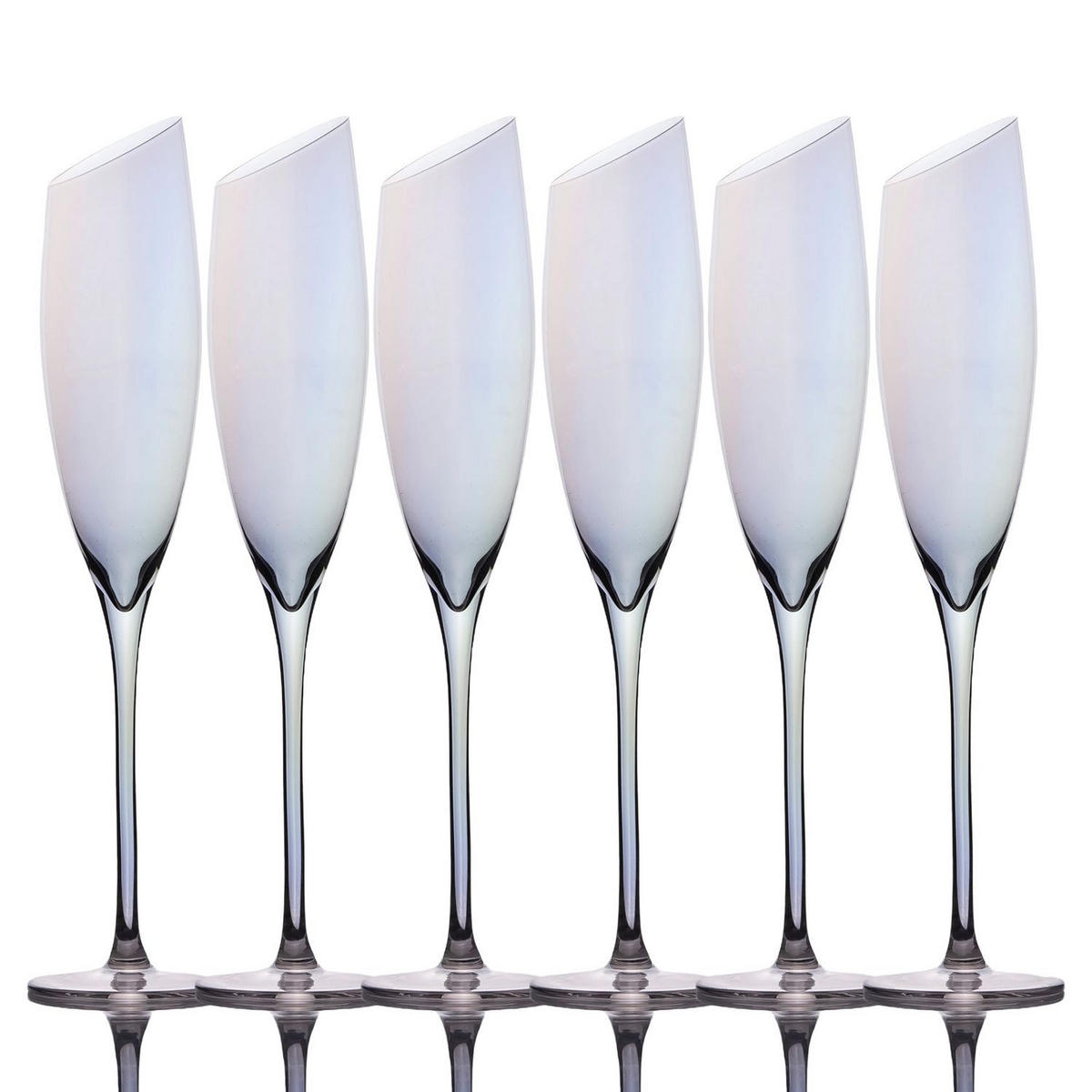 CHAMPAGNER/SEKT Glas mit moderner Kante Regenbogen Schimmer 150 ml (6er-Set) - Transparent, Glas (0.15L) - Intirilife