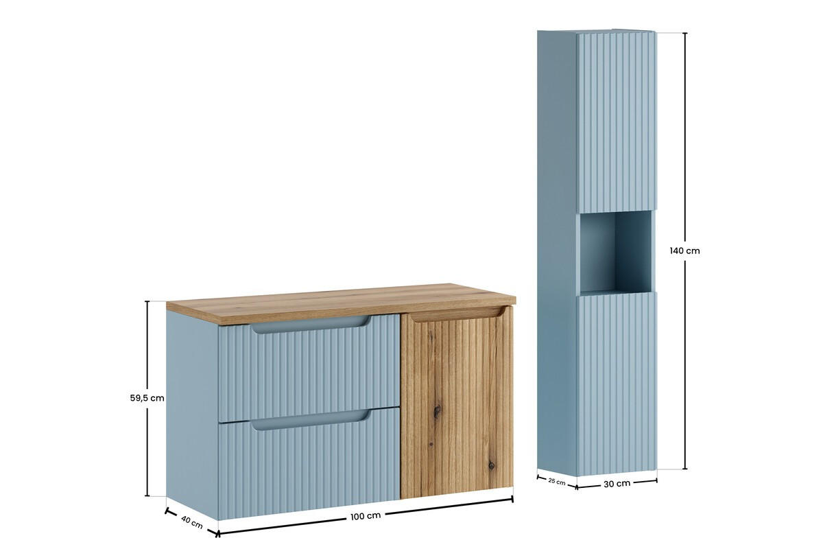 BADMÖBEL-SET 4 Teile - Nova Denim N BM377 in Denim - Dunkelblau, Holz (100/140/40cm)