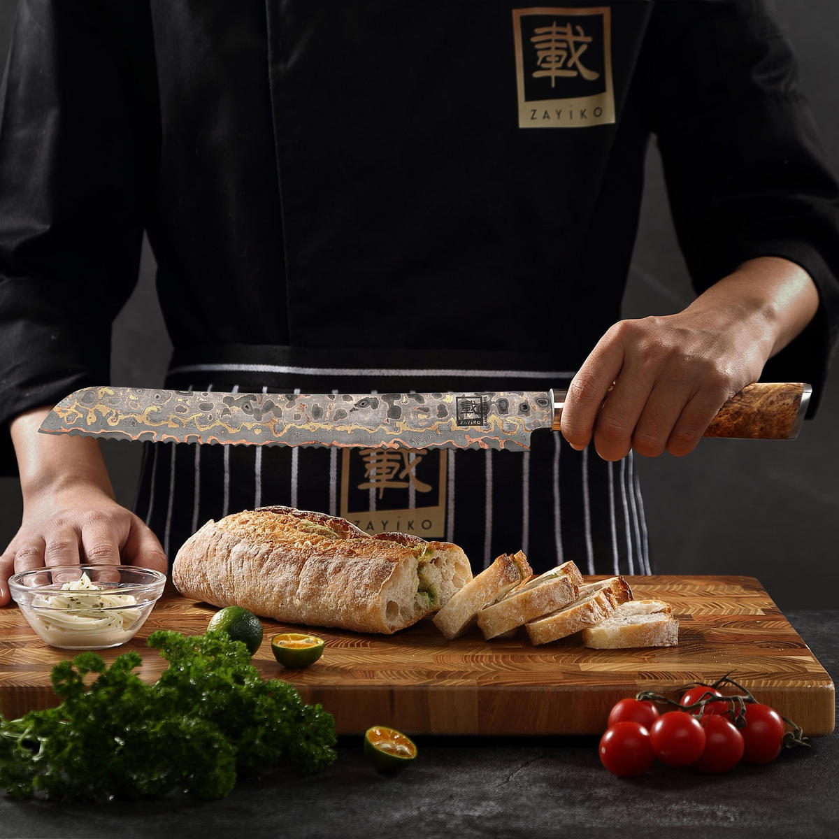 BROTMESSER 27 cm WELLENSCHLIFF - Ahornfarben, Holz/Metall (40cm) - Zayiko