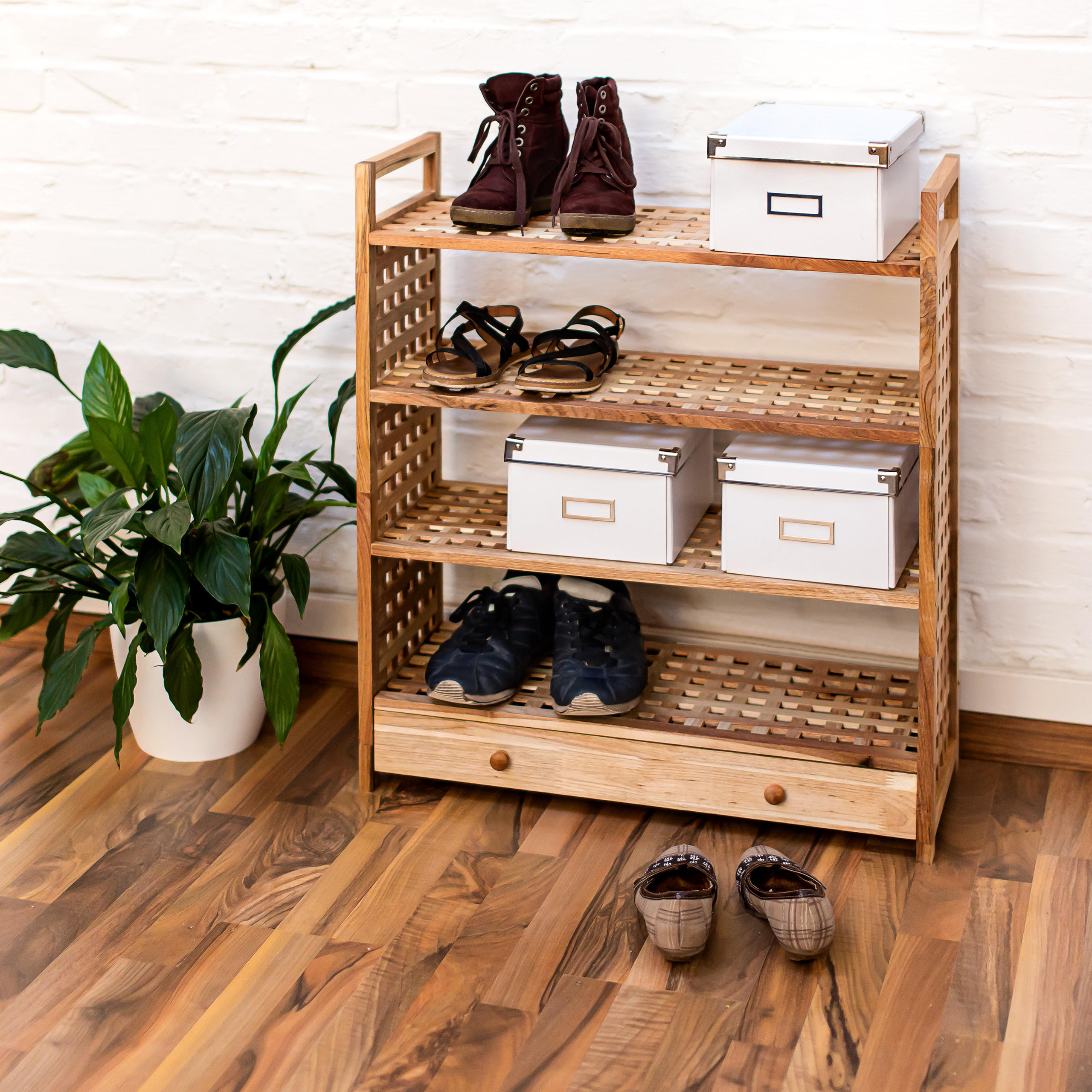 SCHUHREGAL - Hellbraun, Holz (27/81/70cm) - Relaxdays