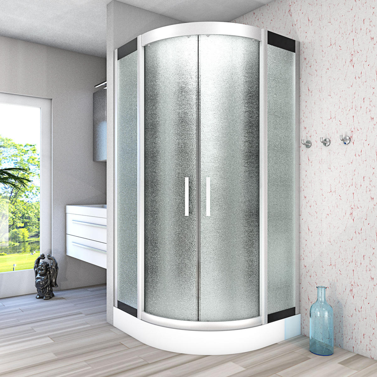 DAMPFDUSCHE Duschkabine D58-23M3-EC sw 100x100 - Schwarz, Glas/Kunststoff (100/100/215cm) - AcquaVapore by Sandra Jentho