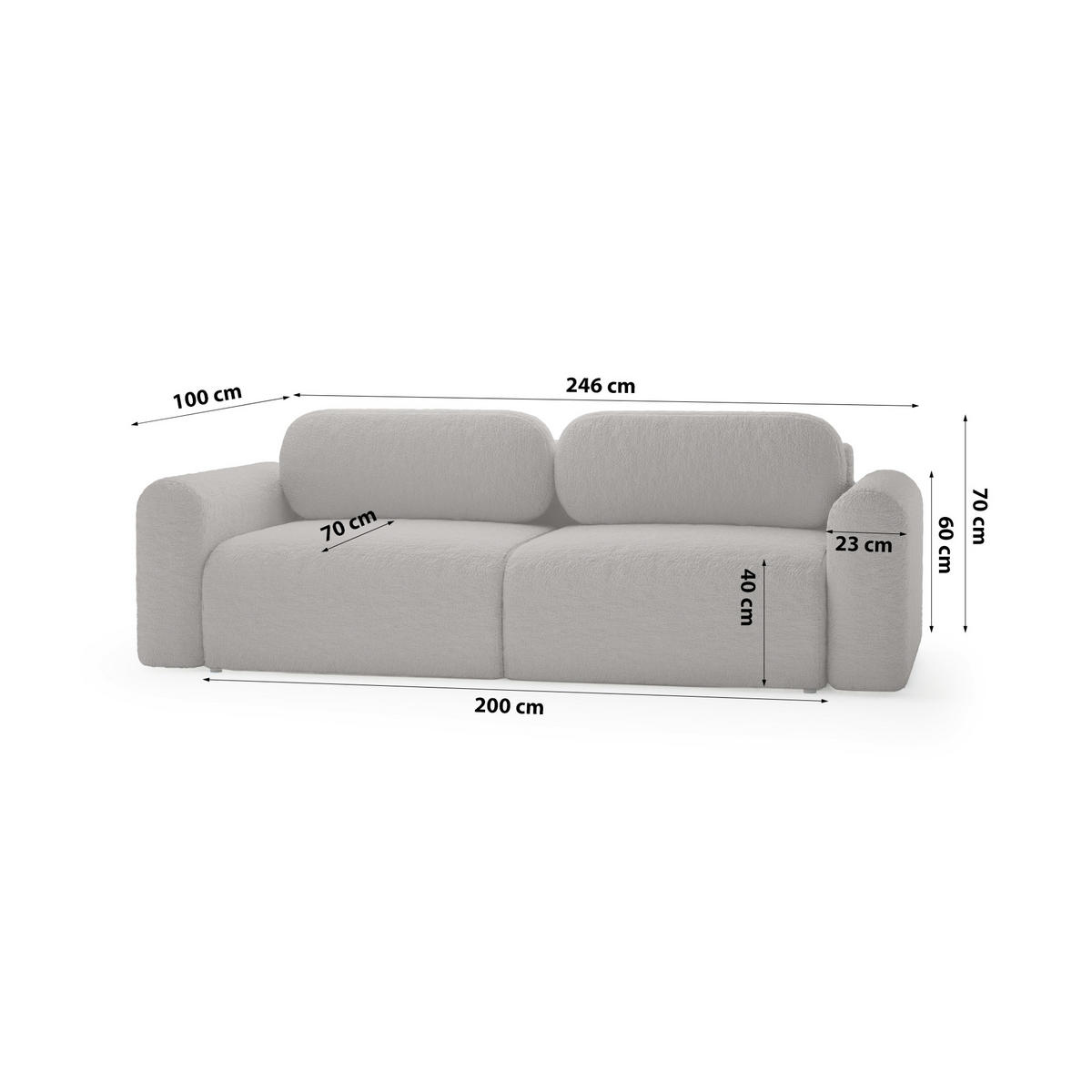 SOFA mit Schlaffunktion Thekla, Grau - Grau, Textil (246/70/100cm) - Fedve