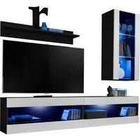WOHNWAND TIVOLI SET5-BLACK/WHITE+BLU Offener Raum Schwarz Weiß - Schwarz/Weiß, Glas/Holzwerkstoff (200/195/35cm) - Komodee