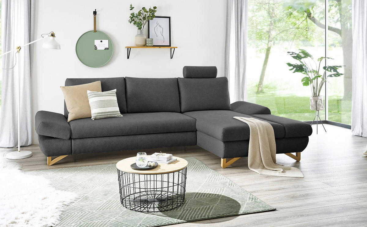 ECKSOFA grau Velours, Wohnzimmer Sofa - Grau, Holz/Textil (284/166cm) - Furn.Design