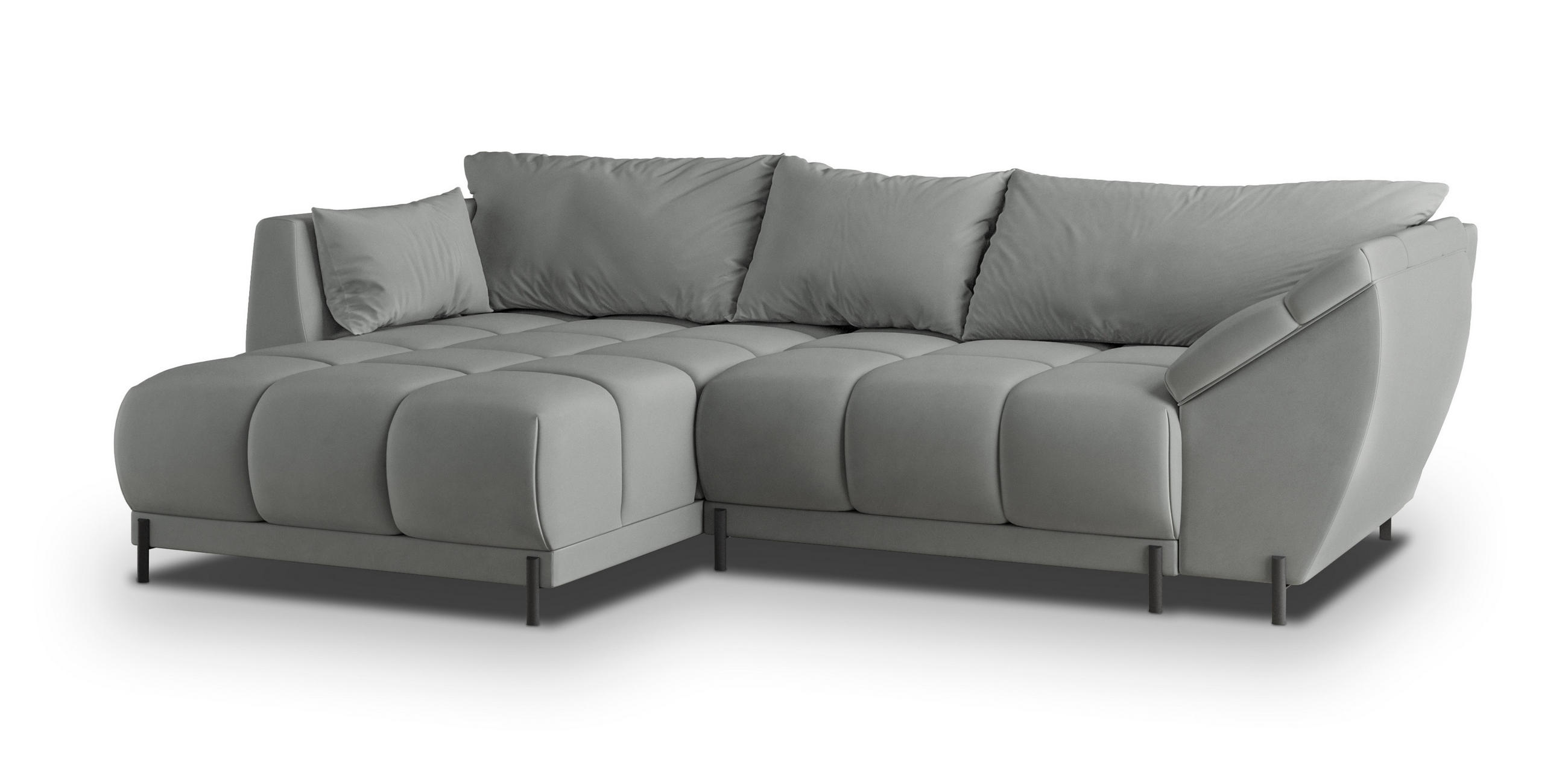 ECKSOFA VESTANO L-S Grau Velours-Stoff mit Schlaffunktion - Grau, Holz (287/182cm) - MASSENO