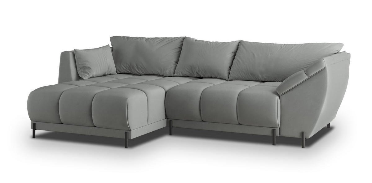 ECKSOFA VESTANO L-S Grau Velours-Stoff mit Schlaffunktion - Grau, Holz (287/182cm) - MASSENO
