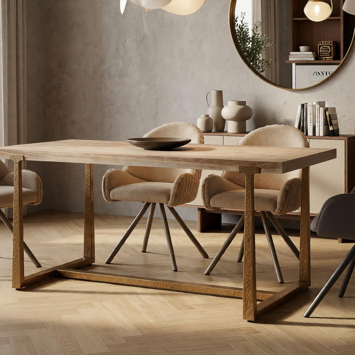 ESSTISCH Ankara, braun und goldfarben, MDF und Eisen, 150 x 90 x 78 cm - Goldfarben/Braun, Holzwerkstoff/Metall (90/150/78cm) - Mauro Ferretti