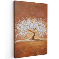 LEINWANDBILD Abstrakt - Baum - Weiß - Blätter Deko Groß 90x140 cm - Braun, Textil (90/140cm) - MuchoWow