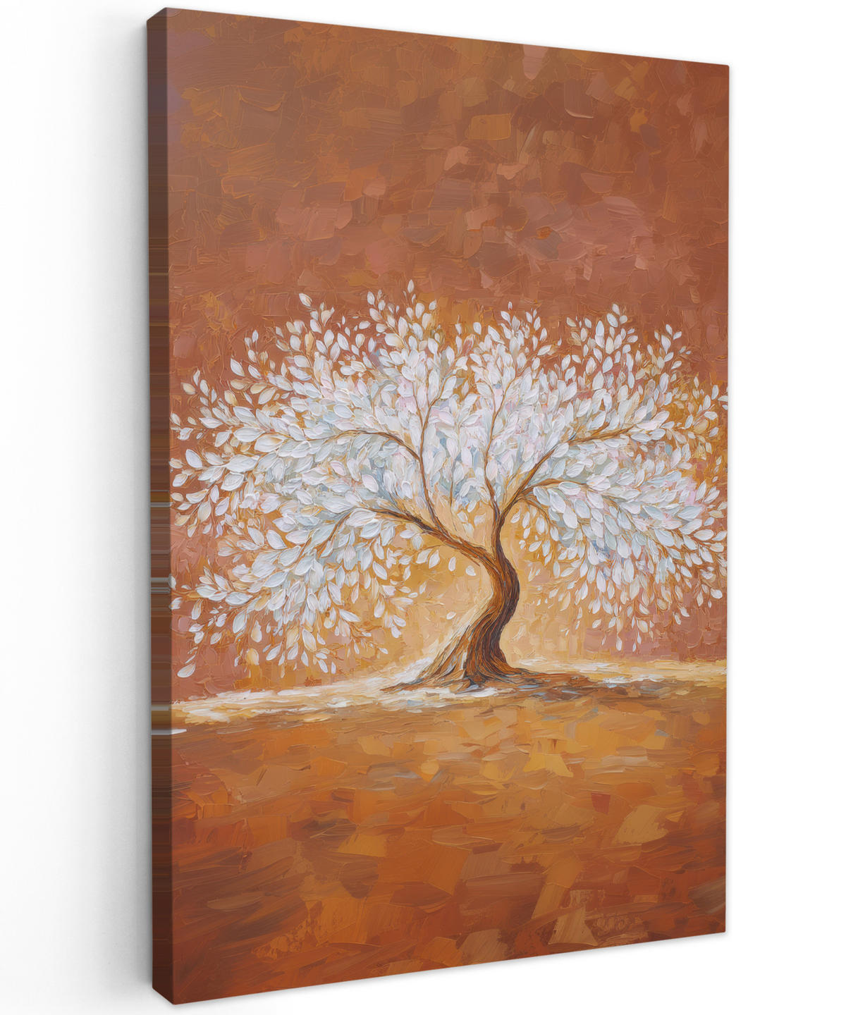 LEINWANDBILD Abstrakt - Baum - Weiß - Blätter Deko Groß 90x140 cm - Braun, Textil (90/140cm) - MuchoWow