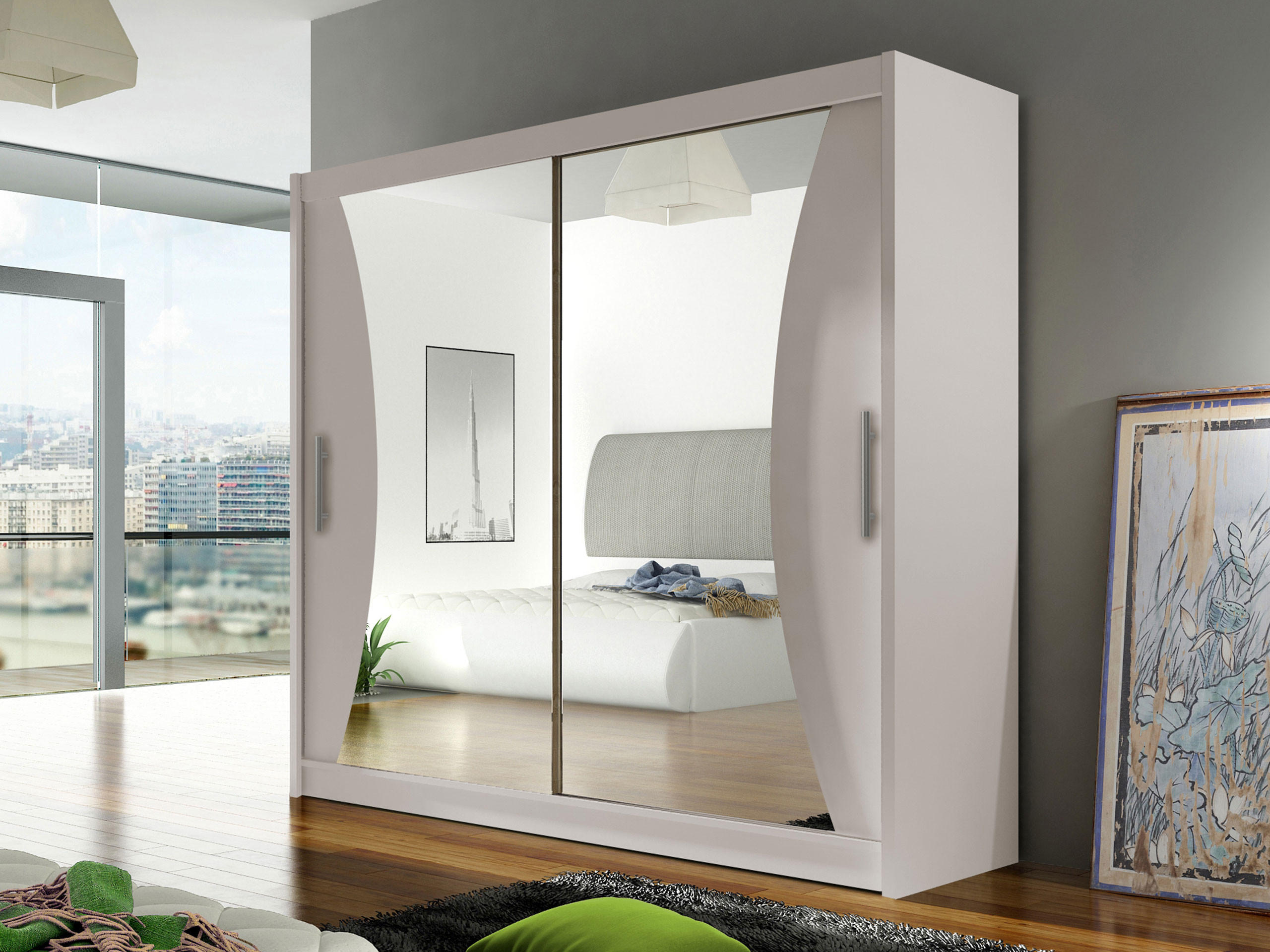 KLEIDERSCHRANK London V - Kaschmir/Silberfarben, Holzwerkstoff/Kunststoff (180/215/58cm) - MIRJAN24