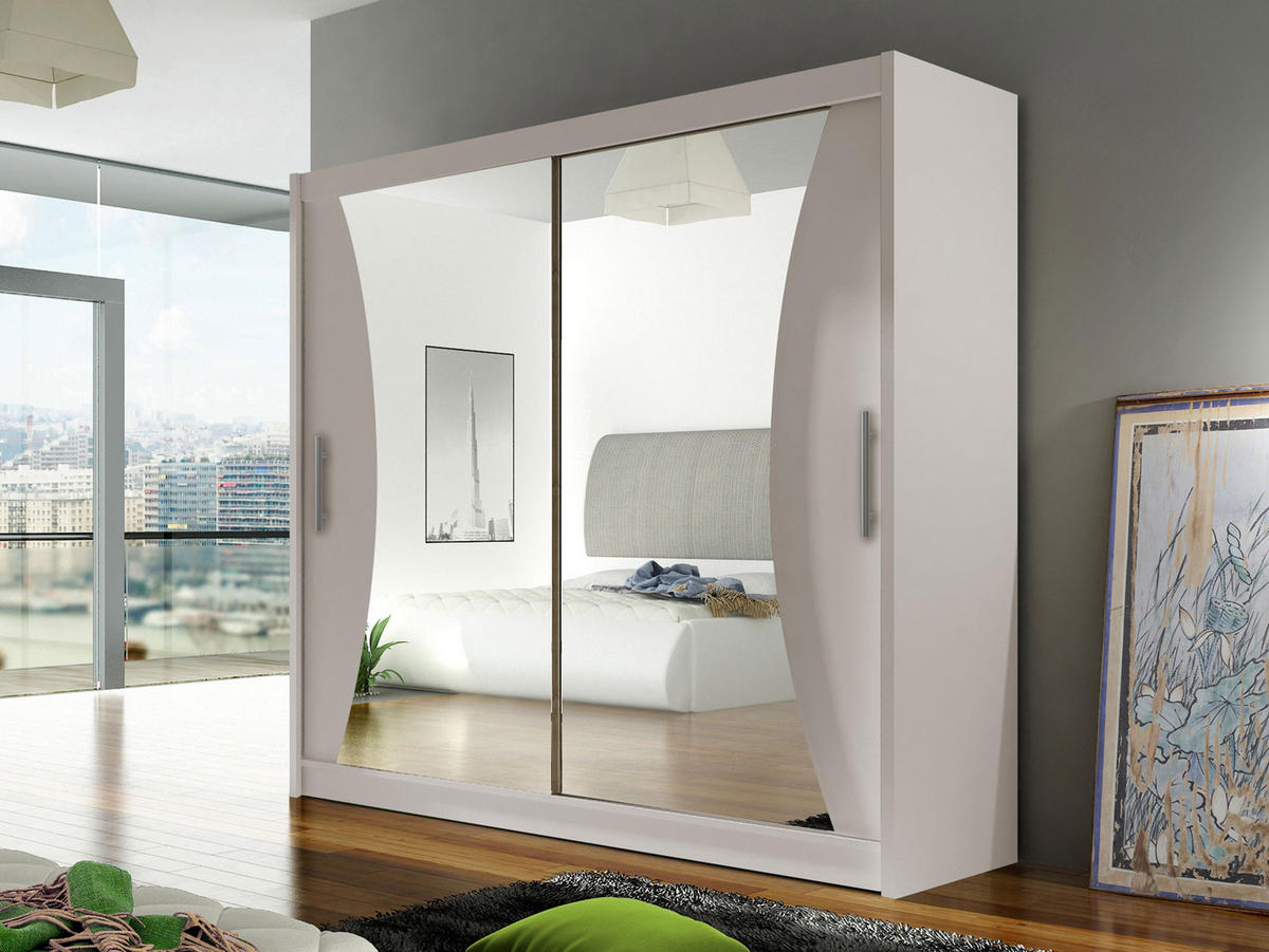 KLEIDERSCHRANK London V - Kaschmir/Silberfarben, Holzwerkstoff/Kunststoff (180/215/58cm) - MIRJAN24
