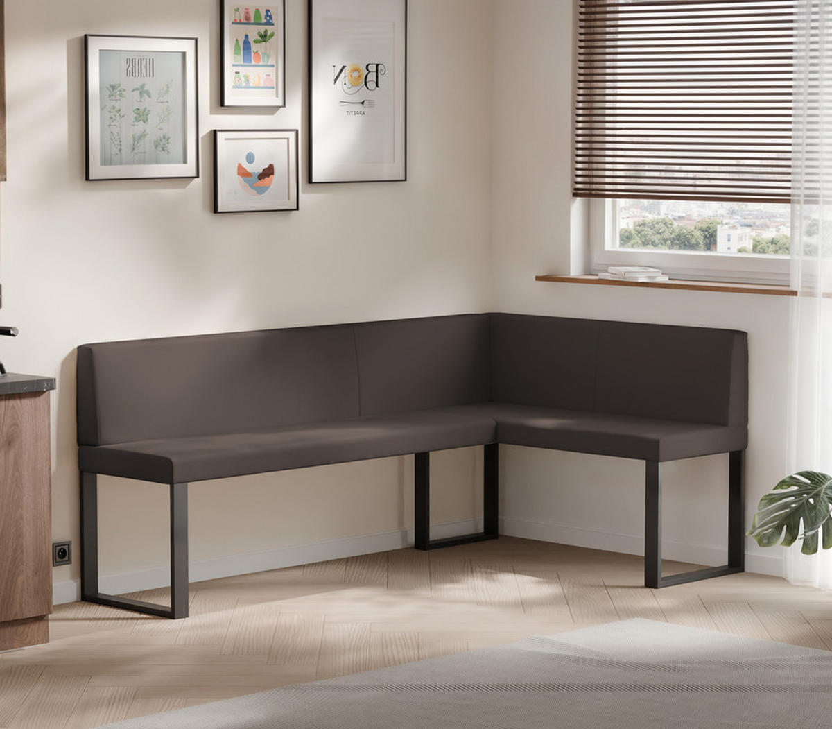 ECKBANK rechts SANA U Kunstleder glatt, 128/168 cm Braun - Braun, Kunststoff/Textil (128/168cm) - Idohome