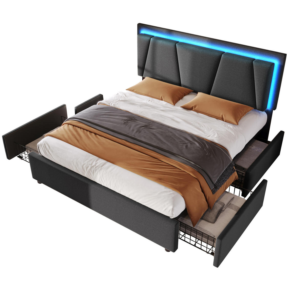 POLSTERBETT 140/200 cm grau mit LED-Beleuchtung und höhenverstellbarem Kopfteil - Grau, Holz (140/200cm) - OKWISH