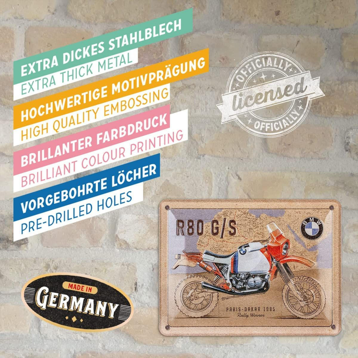 BLECHSCHILD 15/20 cm BMW BMW R 80 G/S Paris Dakar - Multicolor, Metall (20/15/0.5cm) - Nostalgic-Art