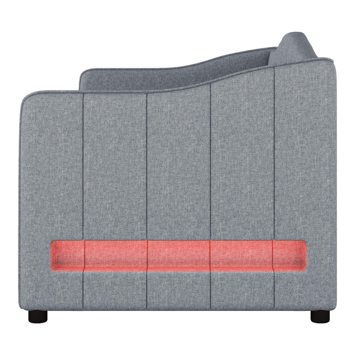 TAGESBETT 90x200cm Grau Leinen Mit Ausziehbett & Ambiente-Licht - Grau, Naturmaterialien (90/200cm) - FLIEKS