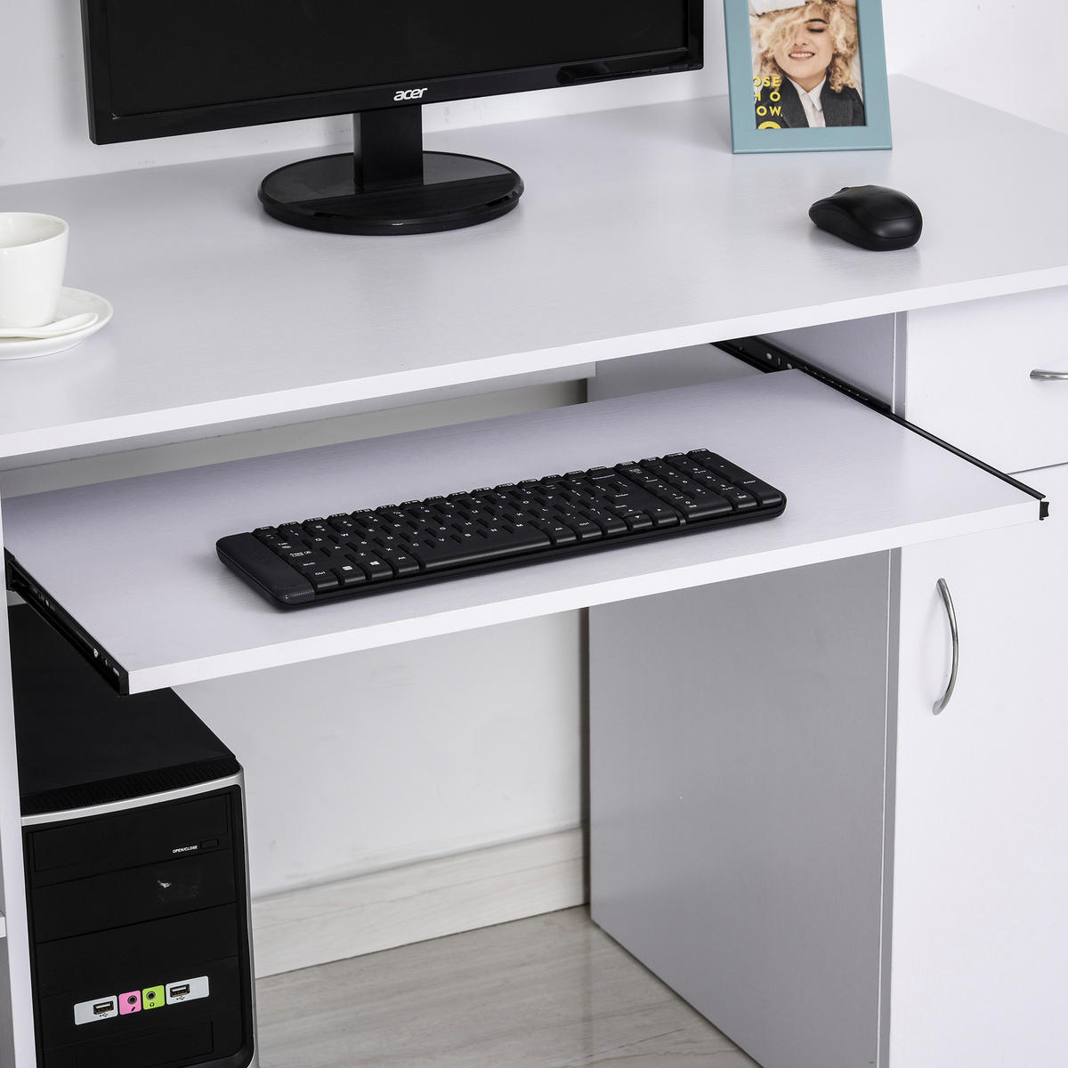 SCHREIBTISCH Weiß mit Tastaturauszug Schublade Schrank und Ablagen 120/60/74 cm - Weiß, Holzwerkstoff (60/120/74cm) - PANGIVO
