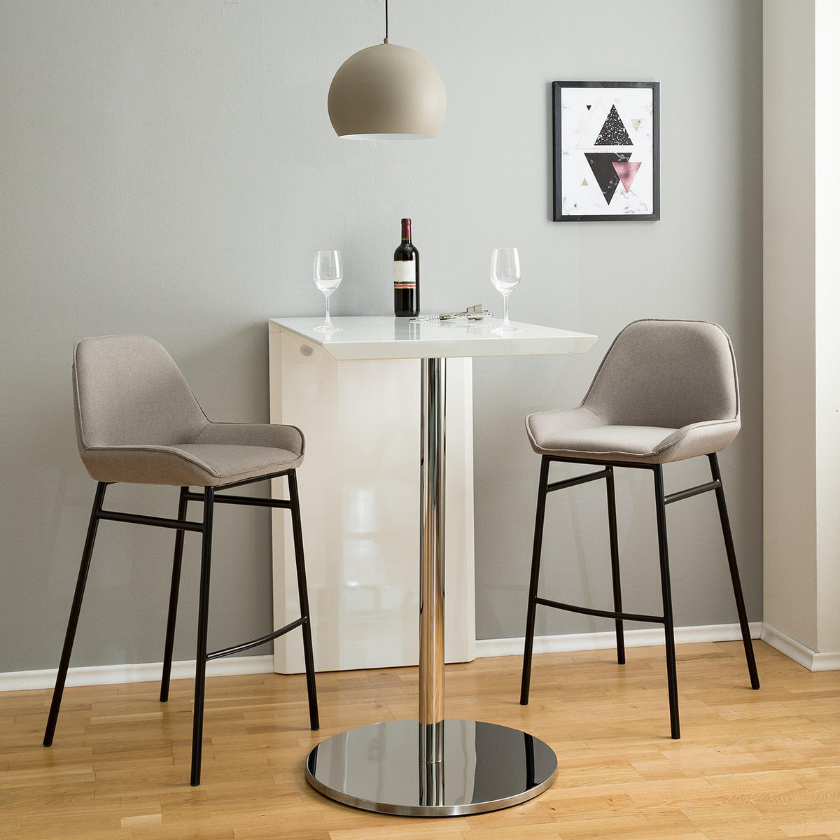 BARSTUHL - 2er-Set - Webstoff / Eisen - Grau / Schwarz - Hellgrau/Schwarz, Kunststoff/Textil (49/105/49cm) - home24