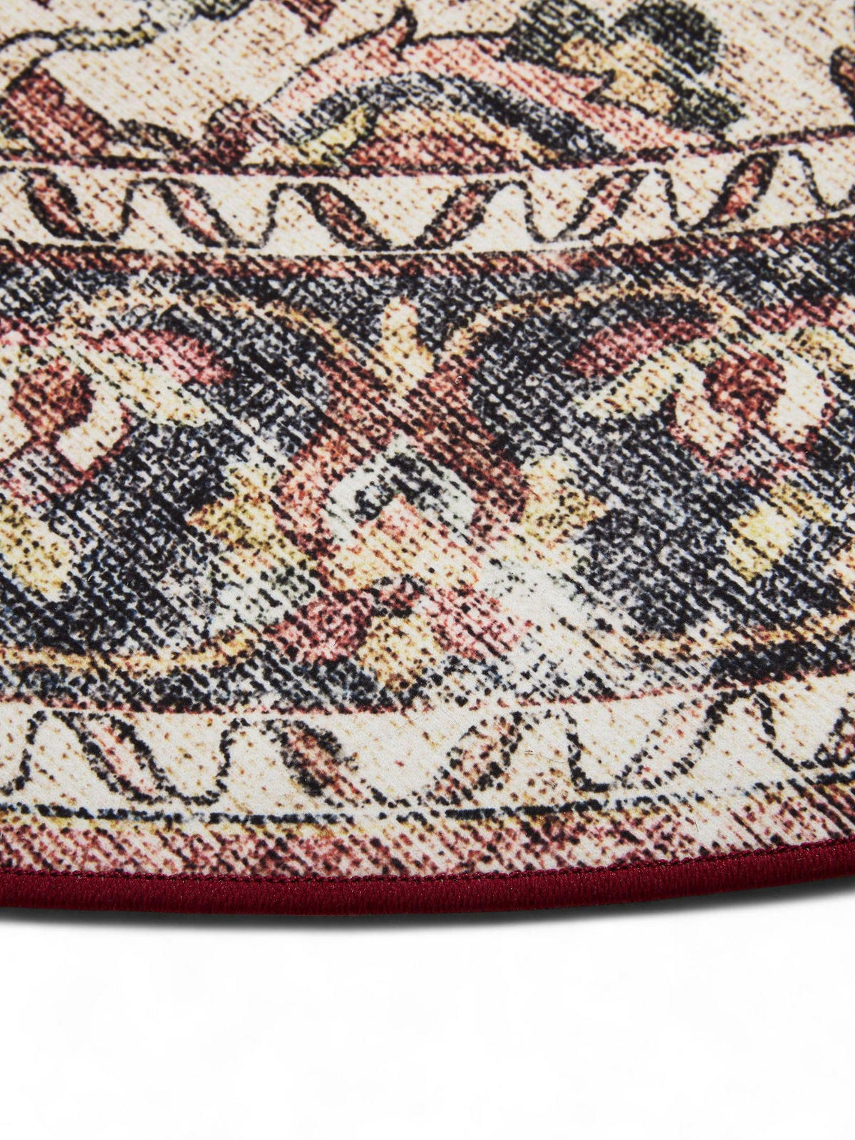 VINTAGE-TEPPICH George waschbar ø 120 cm rund - Rot/Multicolor, Kunststoff (120/120cm) - benuta