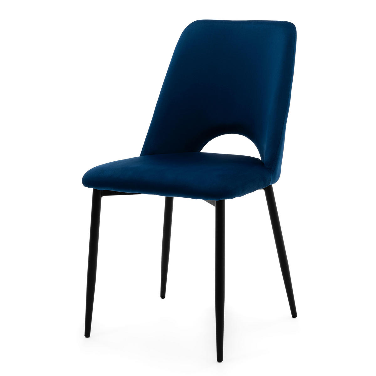 STUHL ORO gepolsterter mit Steppung - dunkelblau - Samt Velour - Blau/Schwarz, Textil/Metall (47/91/55cm) - NEW HOME