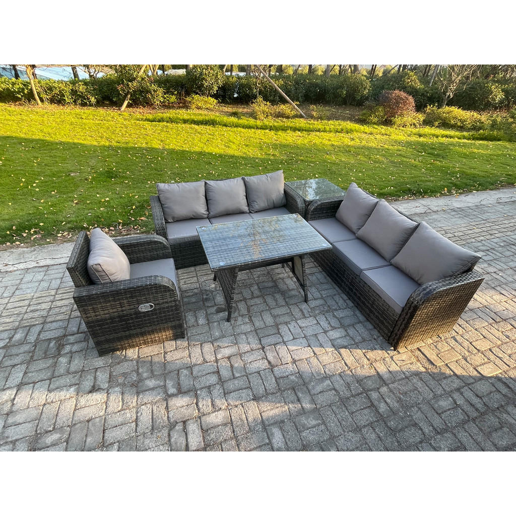 Thumbnail - Fimous Gartenset, Dunkelgrau, Metall, Kunststoff, Glas, 7-Sitzer, Füllung: Schaumstoff, rechteckig, Loungemöbel, Loungem...