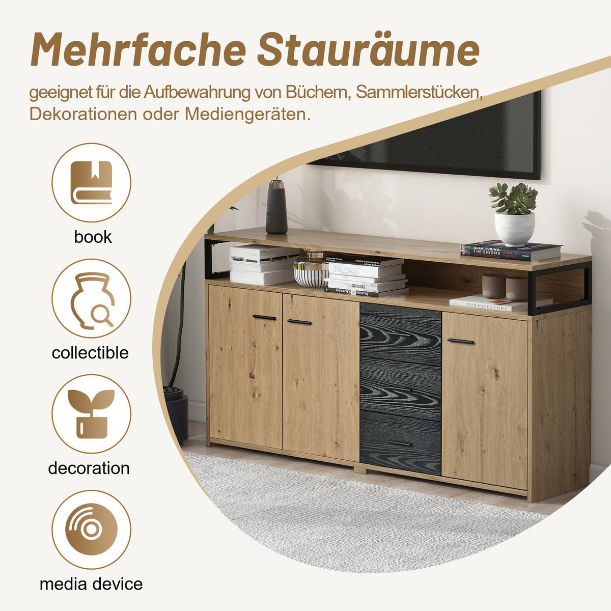 SIDEBOARD Holzeffekt 150/35/75,9 cm - Braun, Holzwerkstoff/Metall (35/75.9/150cm) - Urban Meuble