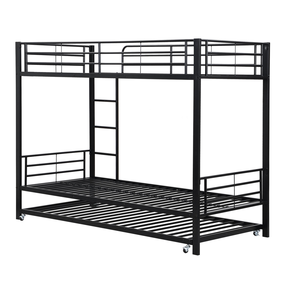 ETAGENBETT 90/200 cm und 90/190 cm schwarz aus Metall mit Ausziehbett - Schwarz, Metall (90/190cm) - OKWISH