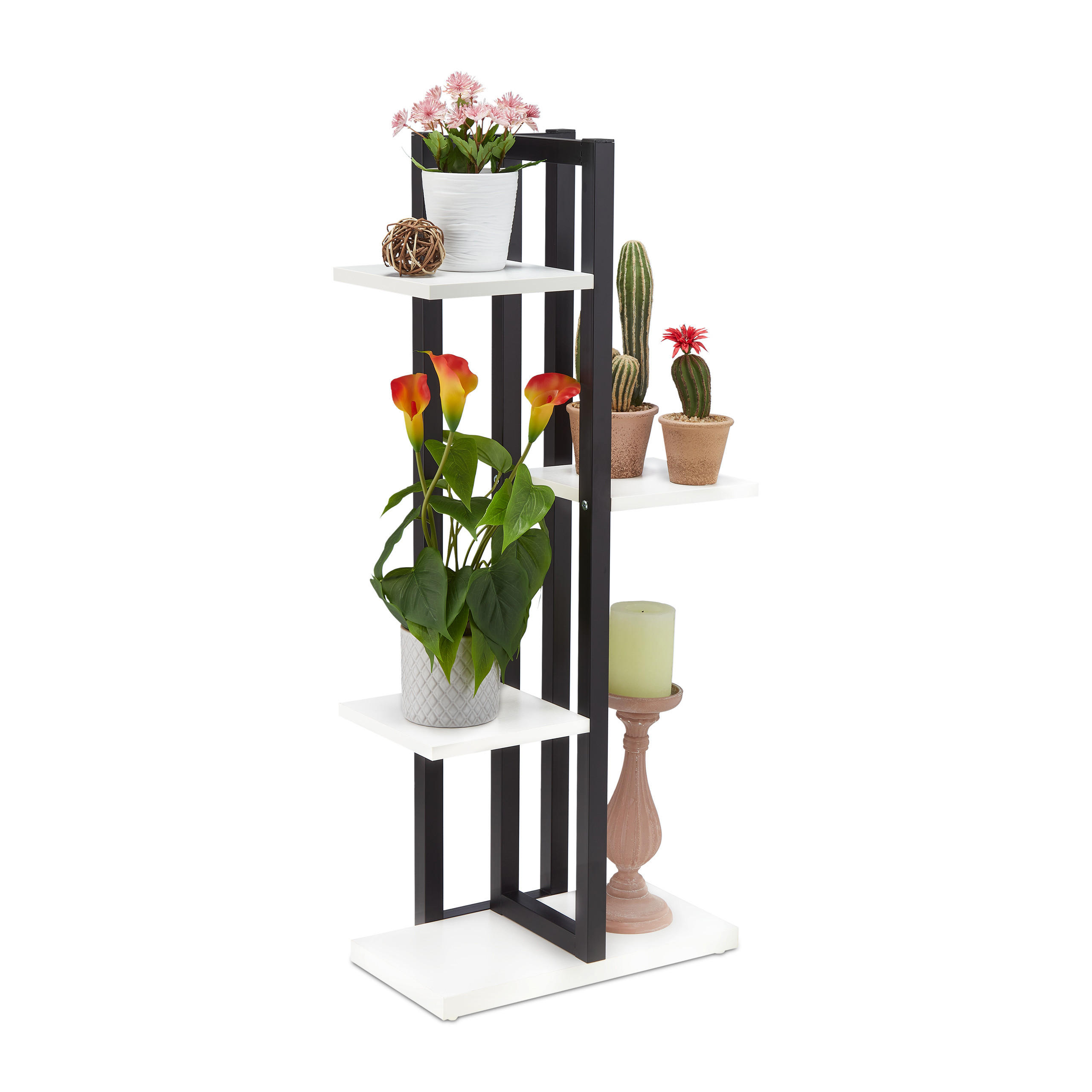 BLUMENREGAL - Schwarz/Weiß, Holzwerkstoff/Metall (42.5/93/22.5cm) - Relaxdays
