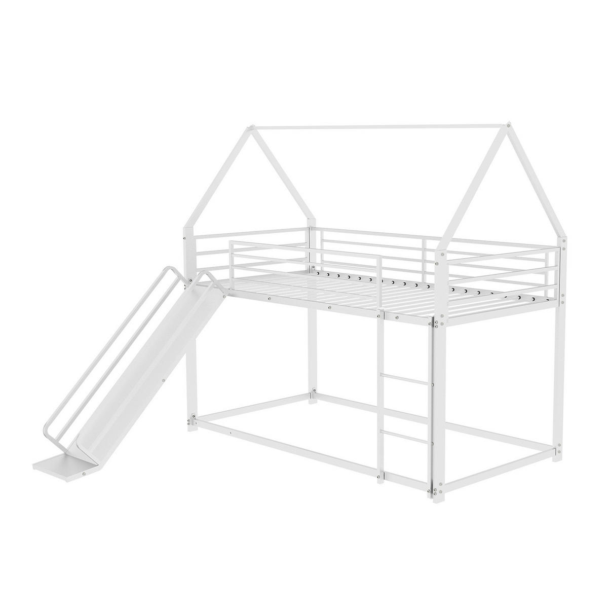 ETAGENBETT Hausdesign 90/190 cm Weiß mit Rutsche und Treppe - Weiß, Metall (90/190cm) - MIVRAY