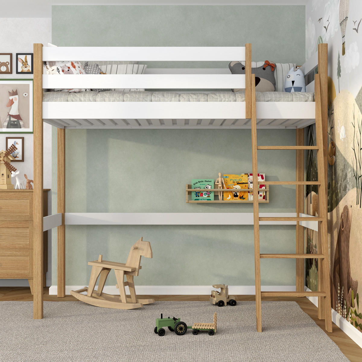 HOCHBETT N03 Weiß / Eiche Natur 120/200 - Eiche Artisan/Weiß, Naturmaterialien/Holz (120/200cm) - N-Wood