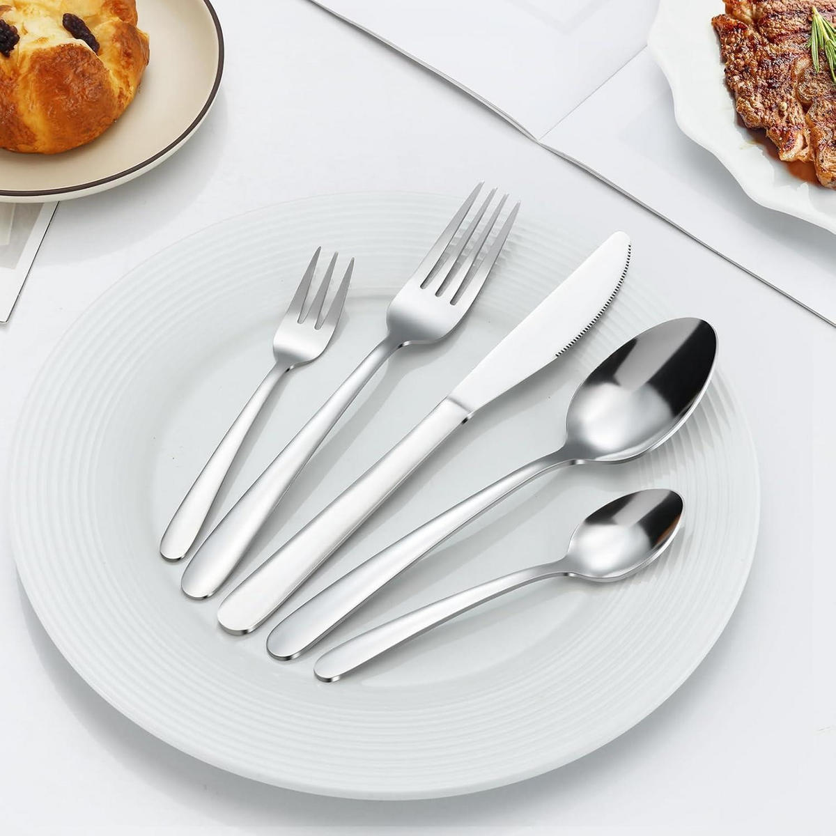 BESTECKSET 30-teiliges Set Edelstahl Silber - Silberfarben, Metall