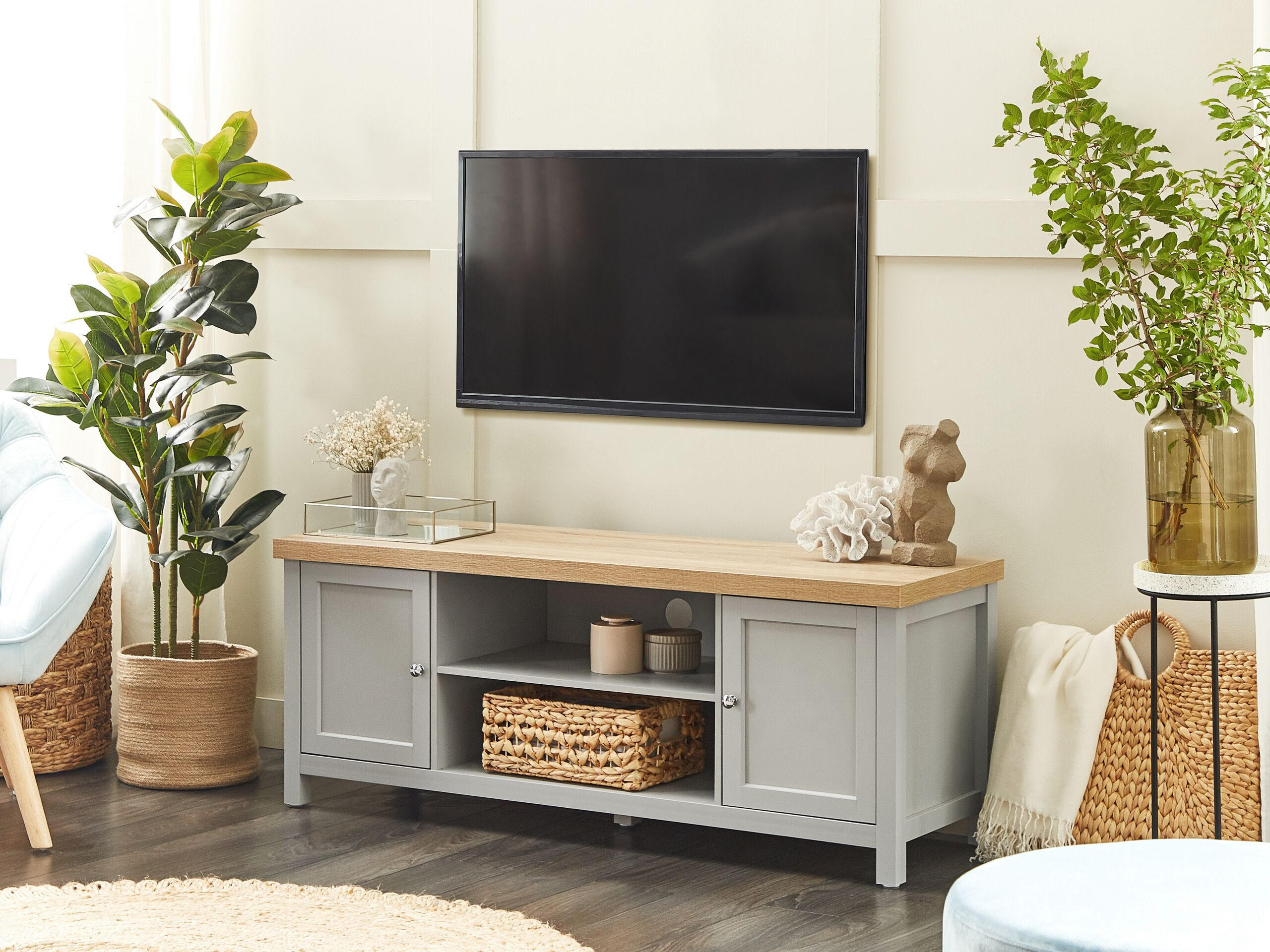 TV-MÖBEL Grau HAMP 39/130/51 cm - Grau, Holzwerkstoff (130/51/39cm) - Beliani