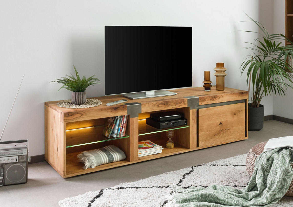 TV-BOARD Wild-/Zerreiche 200x48x50 natur geölt NEW AMSTERDAM #15 - Naturfarben, Holz (200/50/48cm) - Massivmoebel24