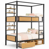 ETAGENBETT 90/200 mit Ablageboard und Stauraum in Schwarz und Natur - Schwarz, Holzwerkstoff/Metall (90/200cm) - EVRYAE