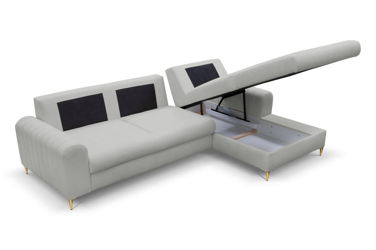 ECKSOFA VERONA R-S Hellgrau Geflochtener Stoff mit Schlaffunktion - Hellgrau, Holz (251/164cm) - MASSENO