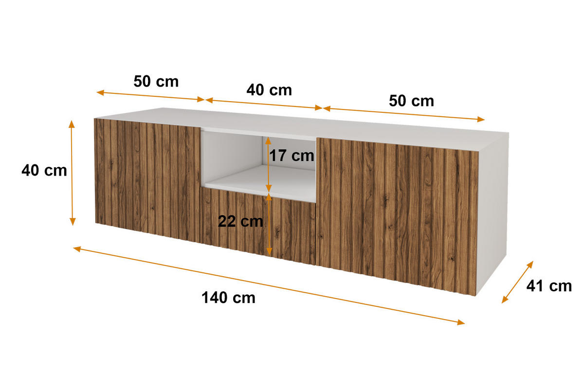 LOWBOARD KITO-W 140x40x41 cm - Weiß / Katania - Eiche Wotan, Holzwerkstoff (140/40/41cm) - ALTDECOR