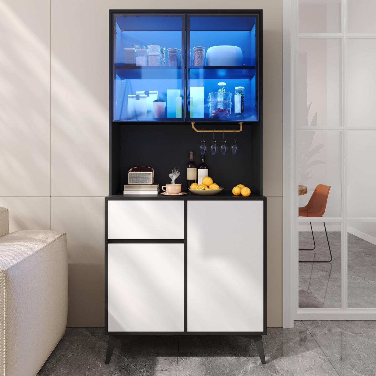 BUFFET 180cm mit LED und Stauraum - Schwarz, Holz (80/180/40cm) - PARAFTA HOME