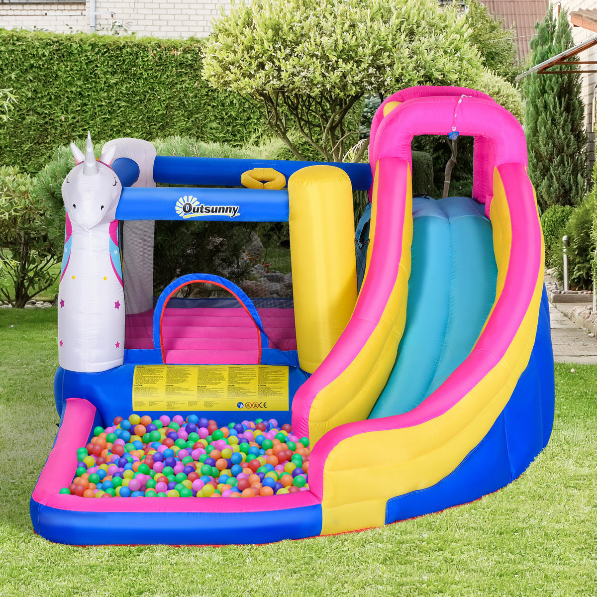 HÜPFBURG mit Rutsche aufblasbare Spielburg mit Gebläse Wasserpark für Kinder - Multicolor, Textil (360/305/210cm) - Outsunny