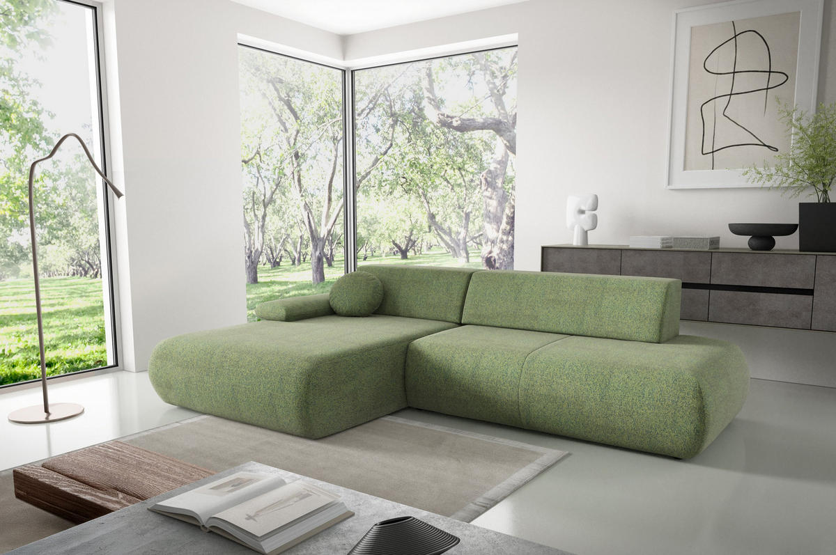 ECKSOFA DELTA L-S Grün Geflochtener Stoff mit Schlaffunktion - Grün, Holz (286/173.5cm) - MASSENO