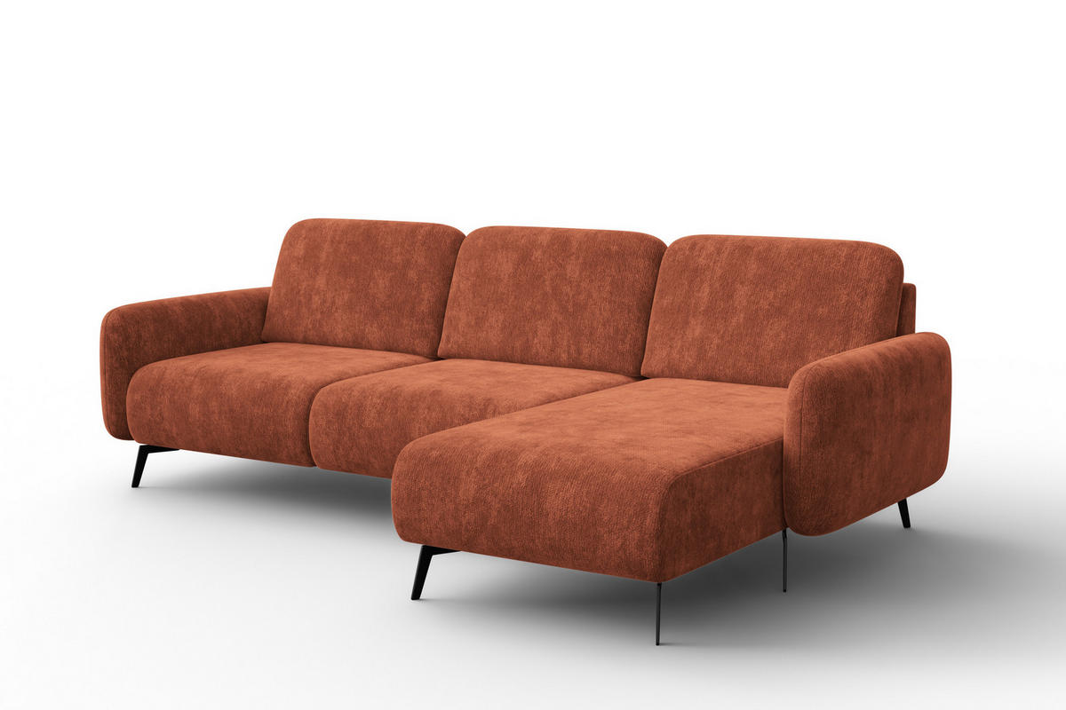 ECKSOFA FEBE 4-Sitzer RECHTS, rostroter Chenille-Stoff - Rostfarben/Schwarz, Holz/Textil (264/157cm) - Wozimo