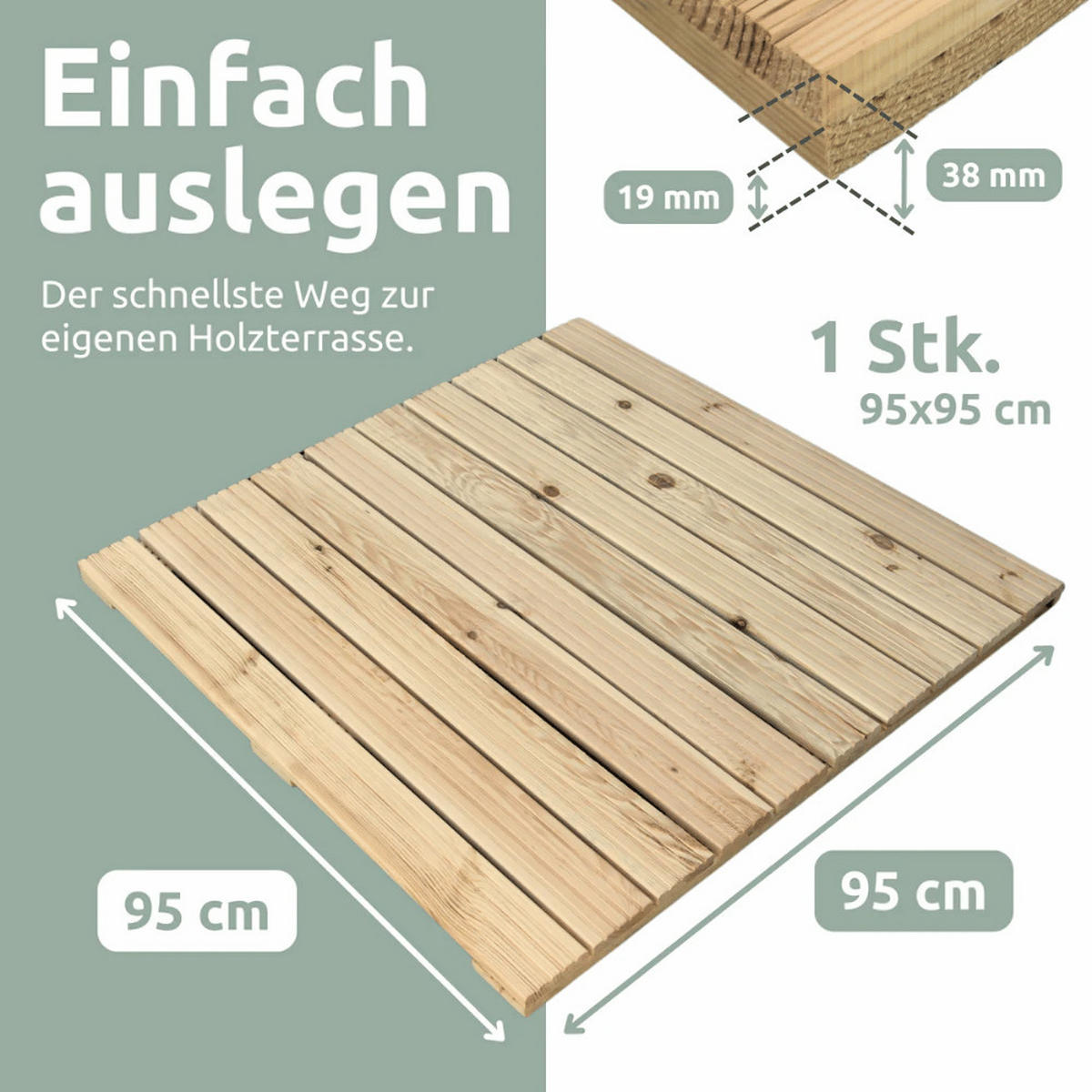 HOLZFLIESE Kiefernholz 95x95cm Terrassenfliese quadratisch - Braun, Holz (95/95/3.8cm) - DELUKE