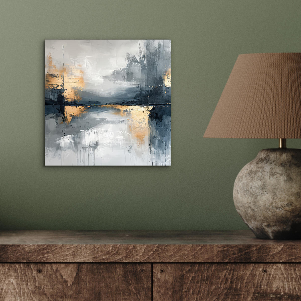 KOVOVÝ OBRAZ Umenie - sivé - zlaté - abstraktné 20x20 cm - tmavosivá, kov (20/20cm) - MuchoWow