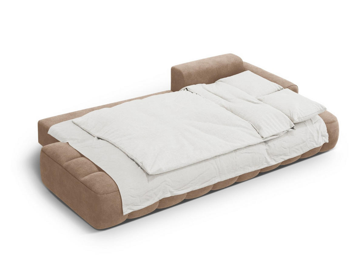 AUSKLAPPBARES-ECKSOFA rechts mit Container Linz aus Samt dunkelbeige 3 Sitzplätze - Mokka, Textil (142/275cm) - Cosmopolitan Design