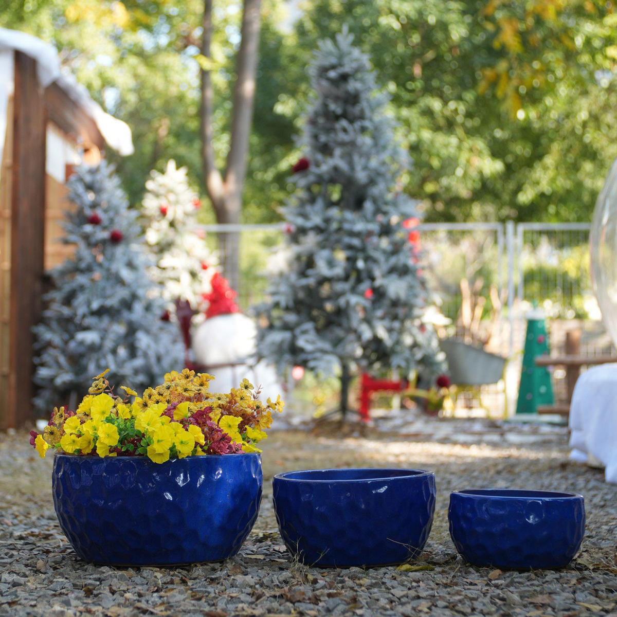 BLUMENTOPF Keramikpflanztopf-Set handgemacht & atmungsaktiver Tonware - Blau, Keramik (38/19cm)