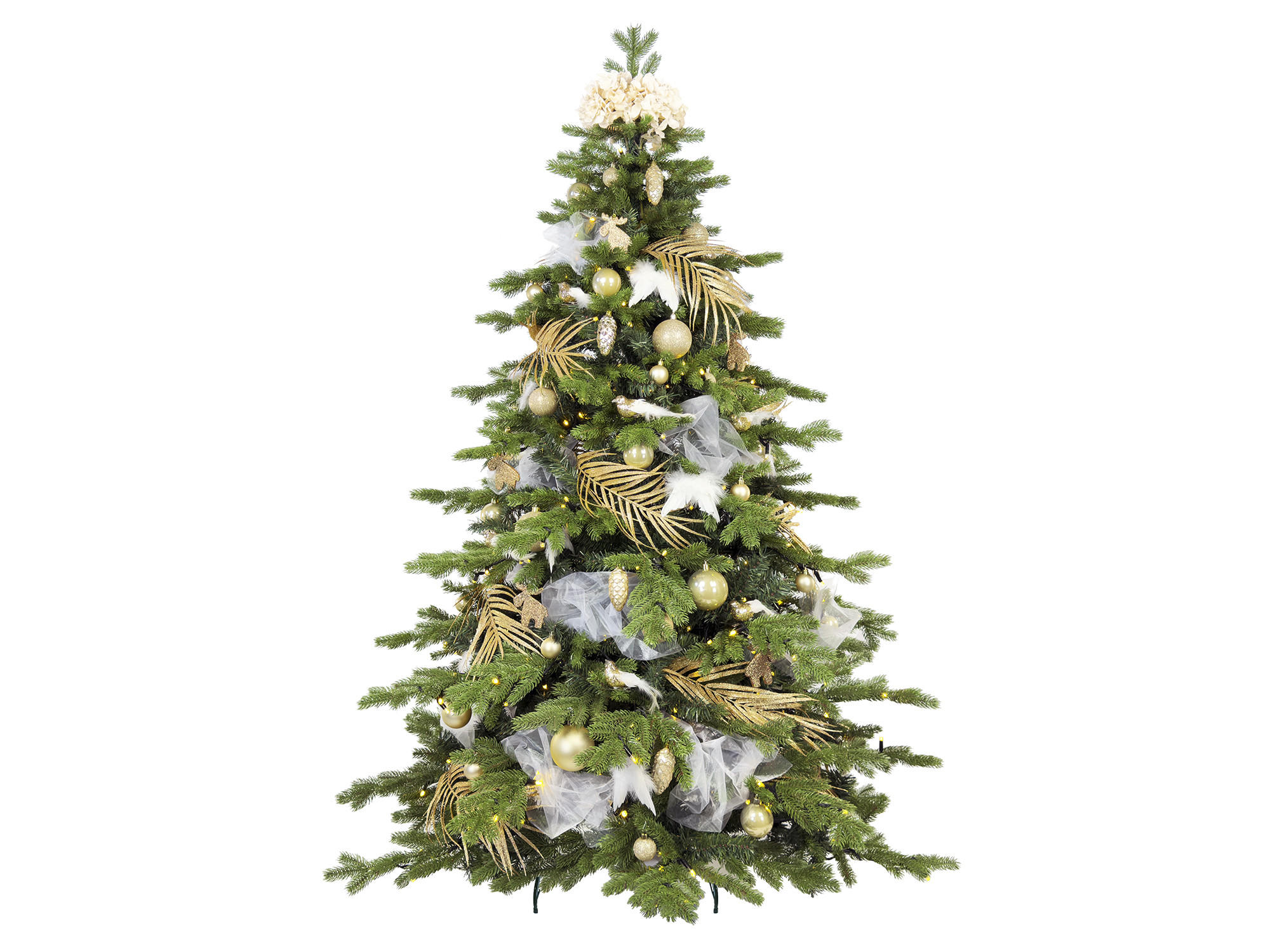 WEIHNACHTSBAUM künstlicher 270 cm, SAMTELEGANZ II, mit 203-teiligem Weihnachtsbaumschmuck, inkl. Metallständer und Aufbewahrungsbox - Champagner/Silberfarben, Kunststoff/Metall (157/270cm) - LAALU