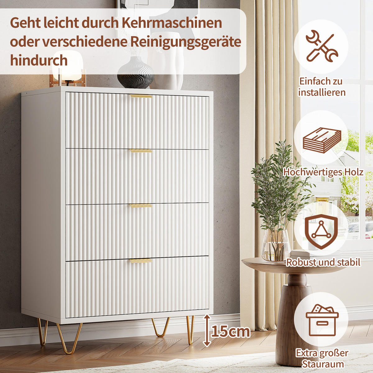 KOMMODE mit Schublanden, 60 x 34 x 91 cm,Schrank mit 4 Schubladen Weiß - Weiß, Holz (34/91/60cm)