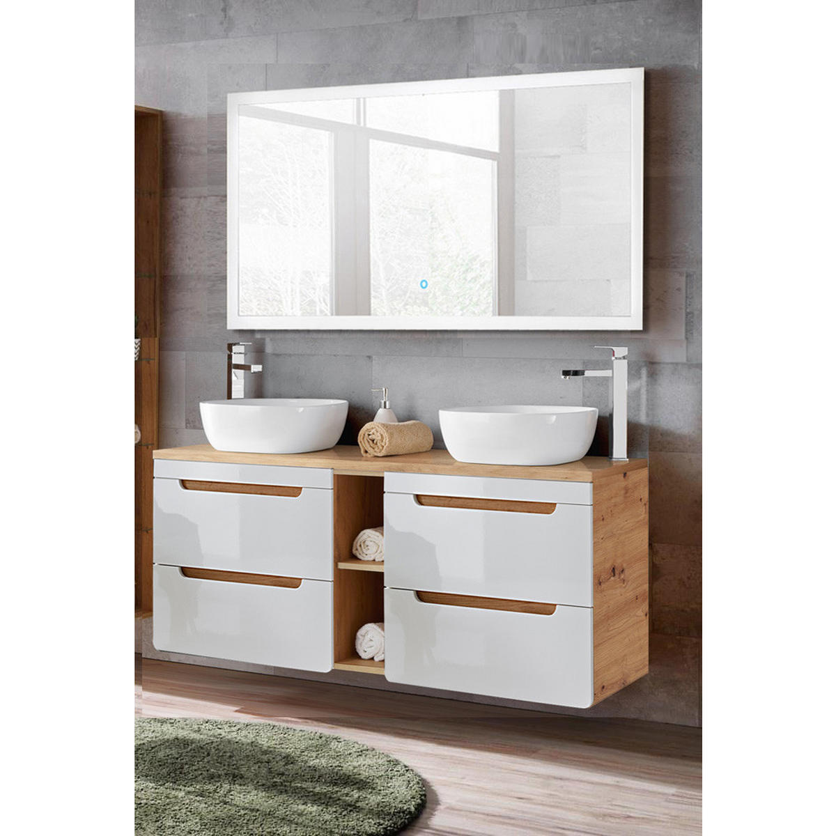 WASCHBECKENSCHRANK Luton-56 - Weiß, Holzwerkstoff (141/62/46cm) - Lomado