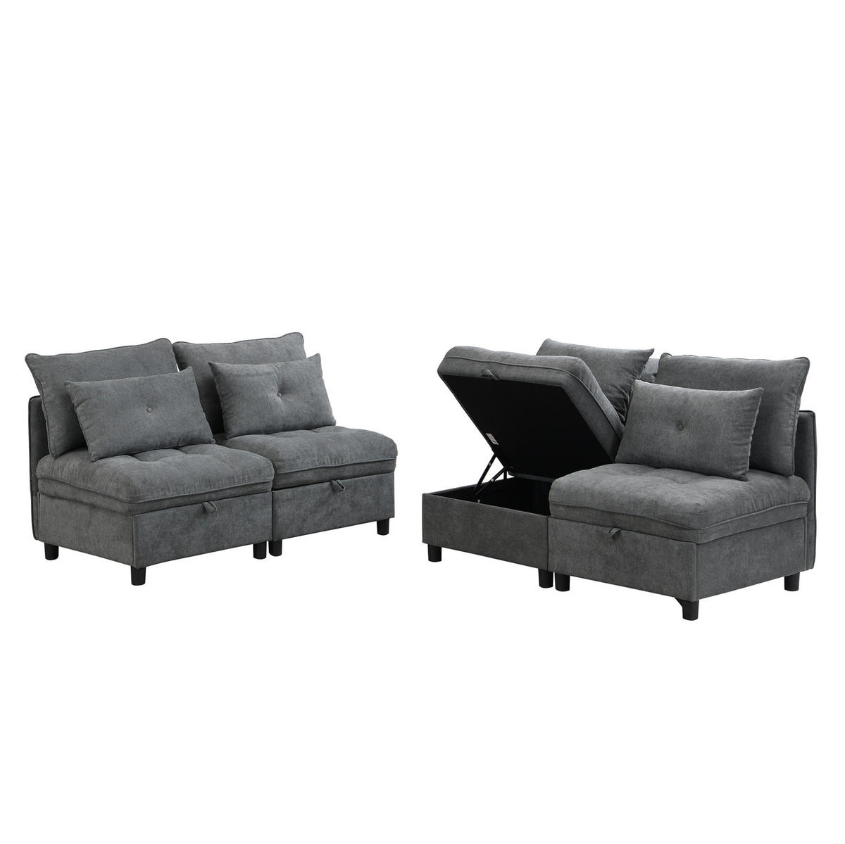 SOFA Modulares 4-Sitzer mit Schlaffunktion und Stauraum Chenille Bezug Antique Gray 360/95/80 cm - Dunkelgrau, Kunststoff (274/87/76cm) - OKWISH