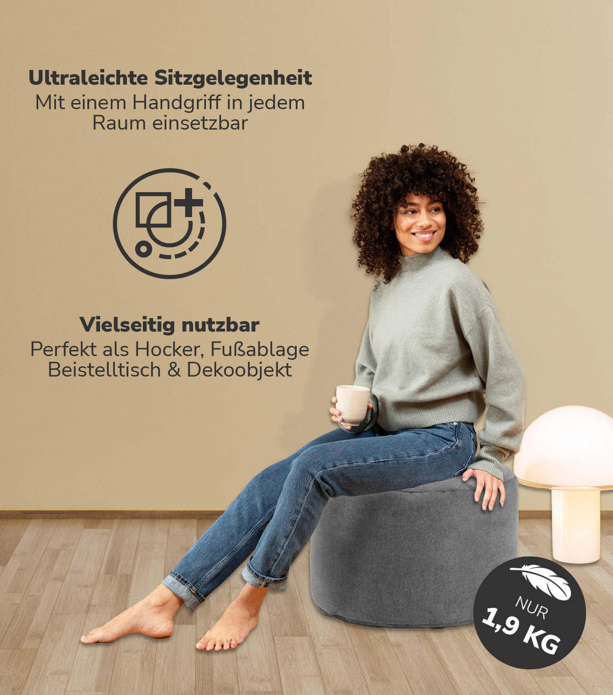 POUF Der Ruhepouf - Anthrazit, Textil (60/40/60cm) - Mokebo
