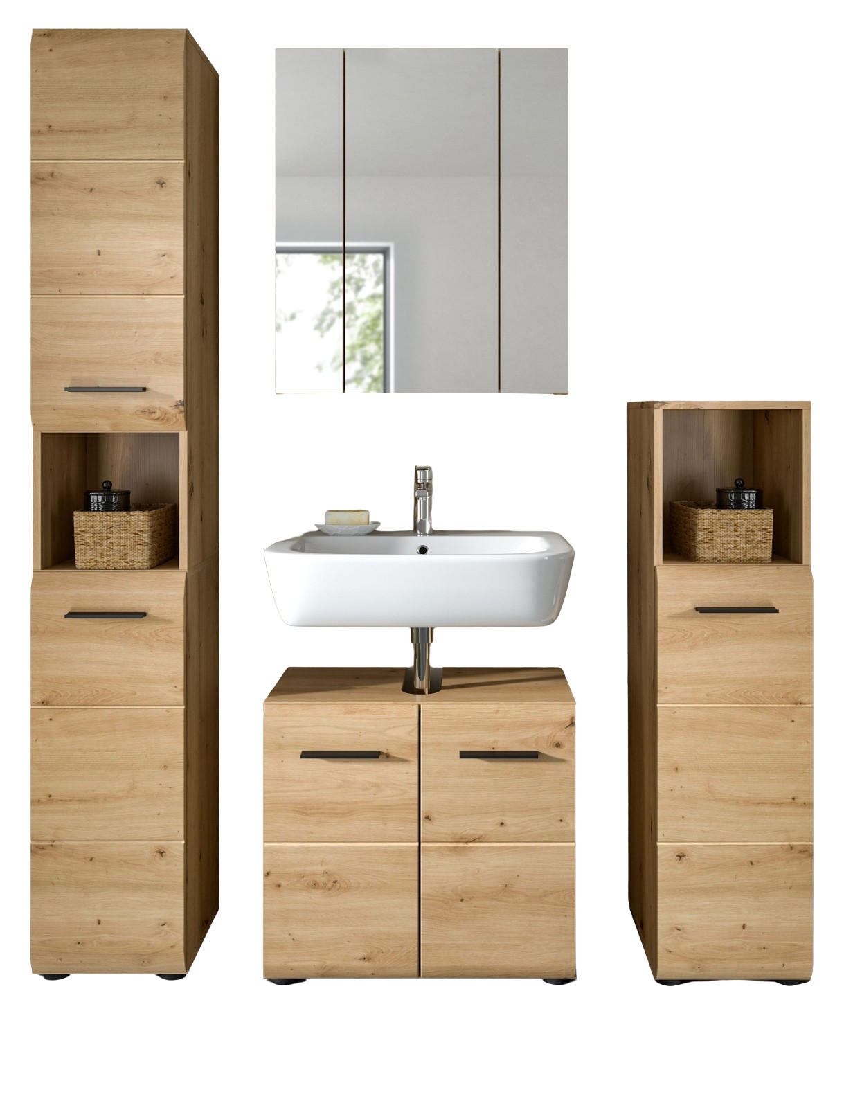 BADMÖBEL-SET 4-teilig in Artisan Eiche, Badkombination 150 x 185 cm, Cover - Schwarz/Eiche Artisan, Glas/Holzwerkstoff (150/185/30cm) - Inn.Furn