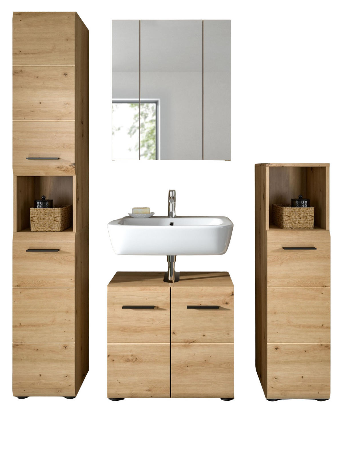 BADMÖBEL-SET 4-teilig in Artisan Eiche, Badkombination 150 x 185 cm, Cover - Schwarz/Eiche Artisan, Glas/Holzwerkstoff (150/185/30cm) - Inn.Furn